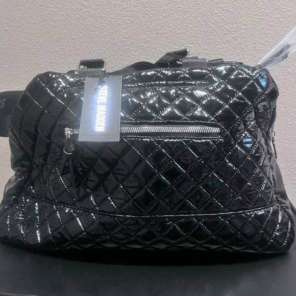 Steve Madden Weekender Black Patent Faux Leather Bag NWT - Picture 1 of 8